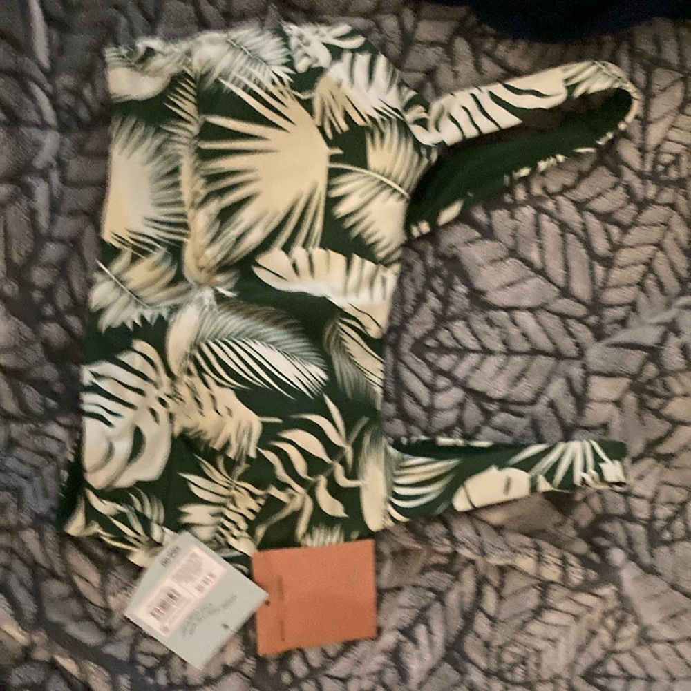 Shade & Shore Green Leaf Print Bikini Top